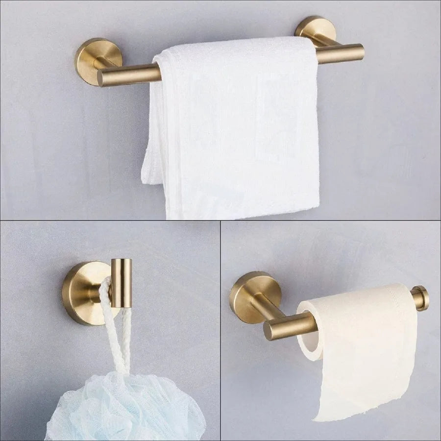 3Piece Bathroom Hardware Set with Toilet Paper Holder Towel Ring Adjustable Towel Bar