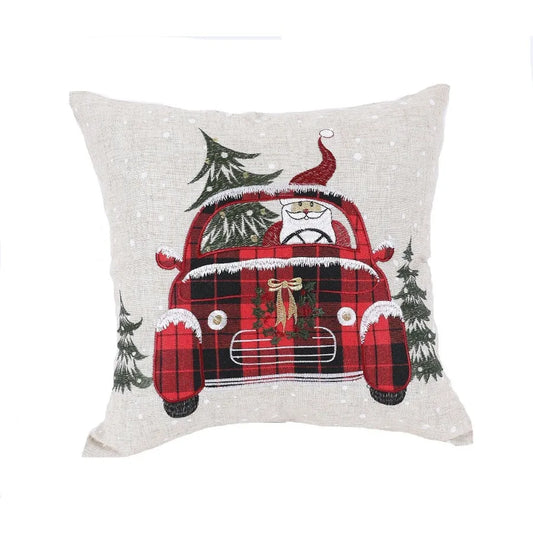 XD19884Santa Claus Riding On Car Christmas Pillow 14 by 14Inch