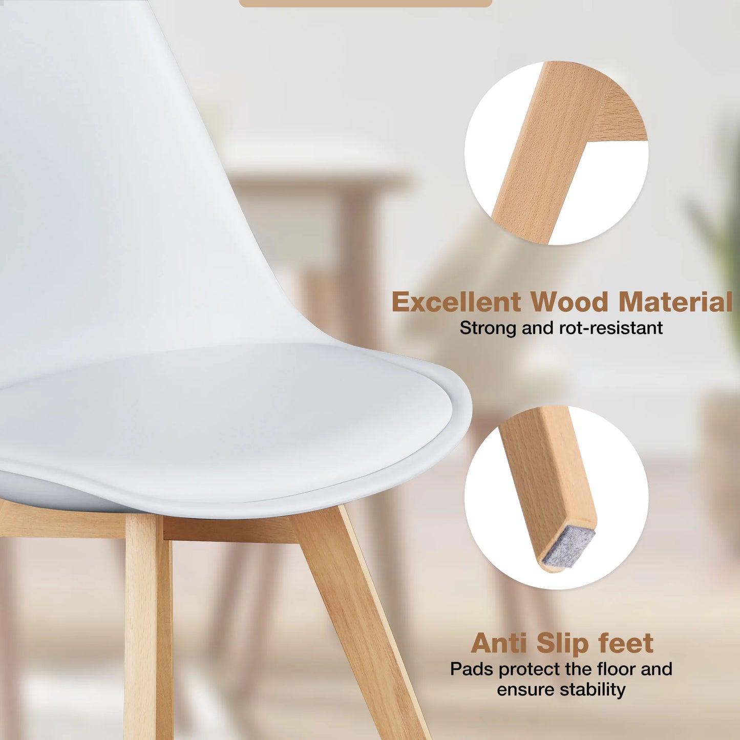 Leather Dining Chairs Set of 4 Wooden Legs Lounge Chair