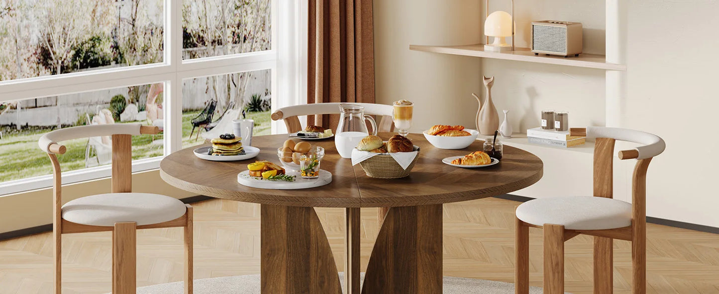 Round Dining Table for 4 People, Farmhouse Kitchen Dinner Table with Wooden Tabletop and Legs for Kitchen,Living Room