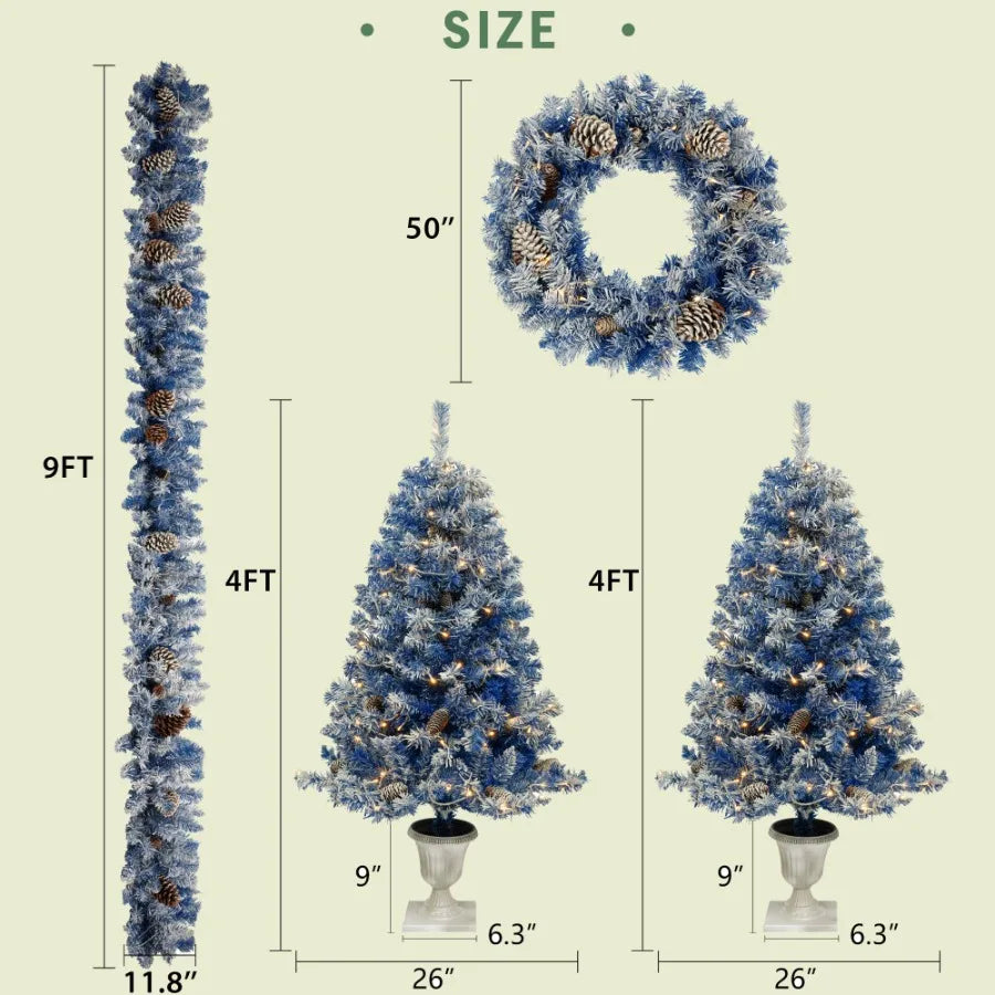 Prelit Xmas Tree Artificial Christmas 4Piece Set Garland Wreath
