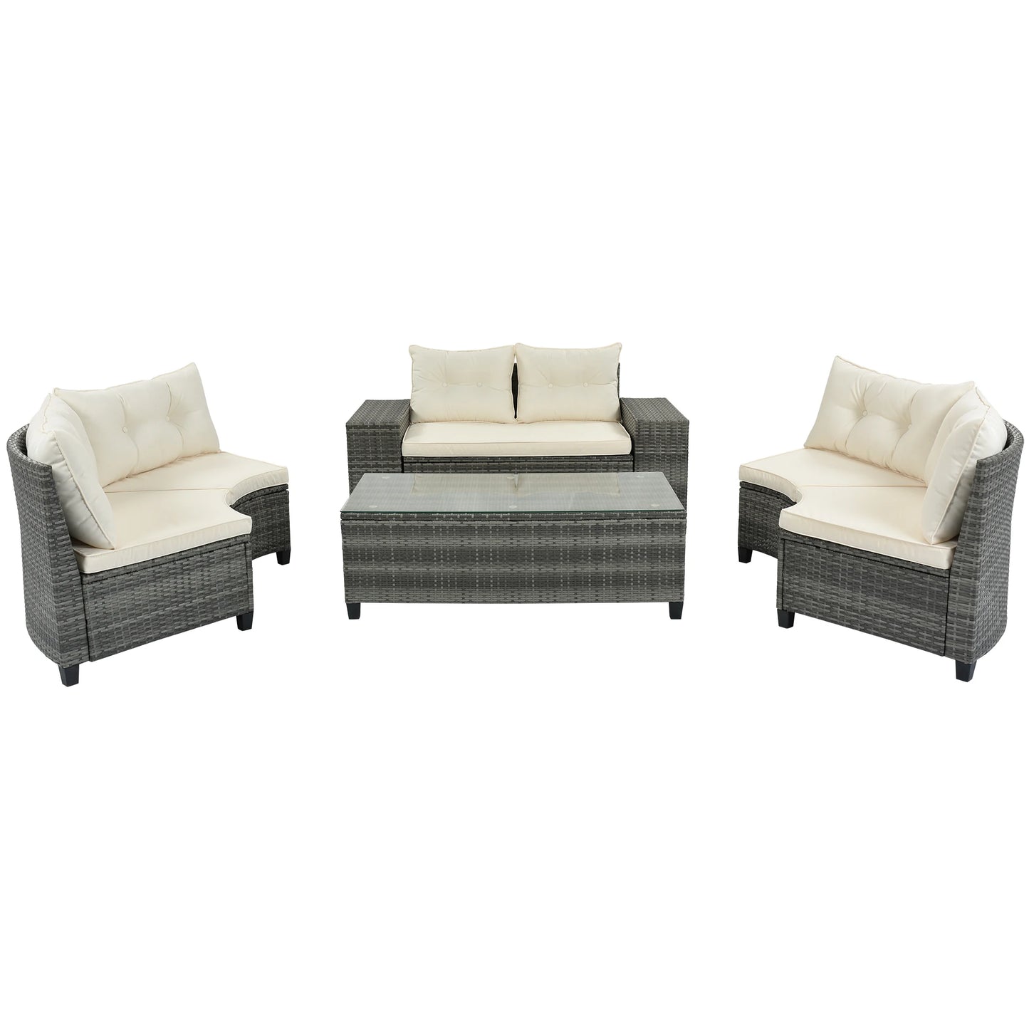 8-pieces Outdoor Wicker Round Sofa Set, With Rectangular Coffee Table
