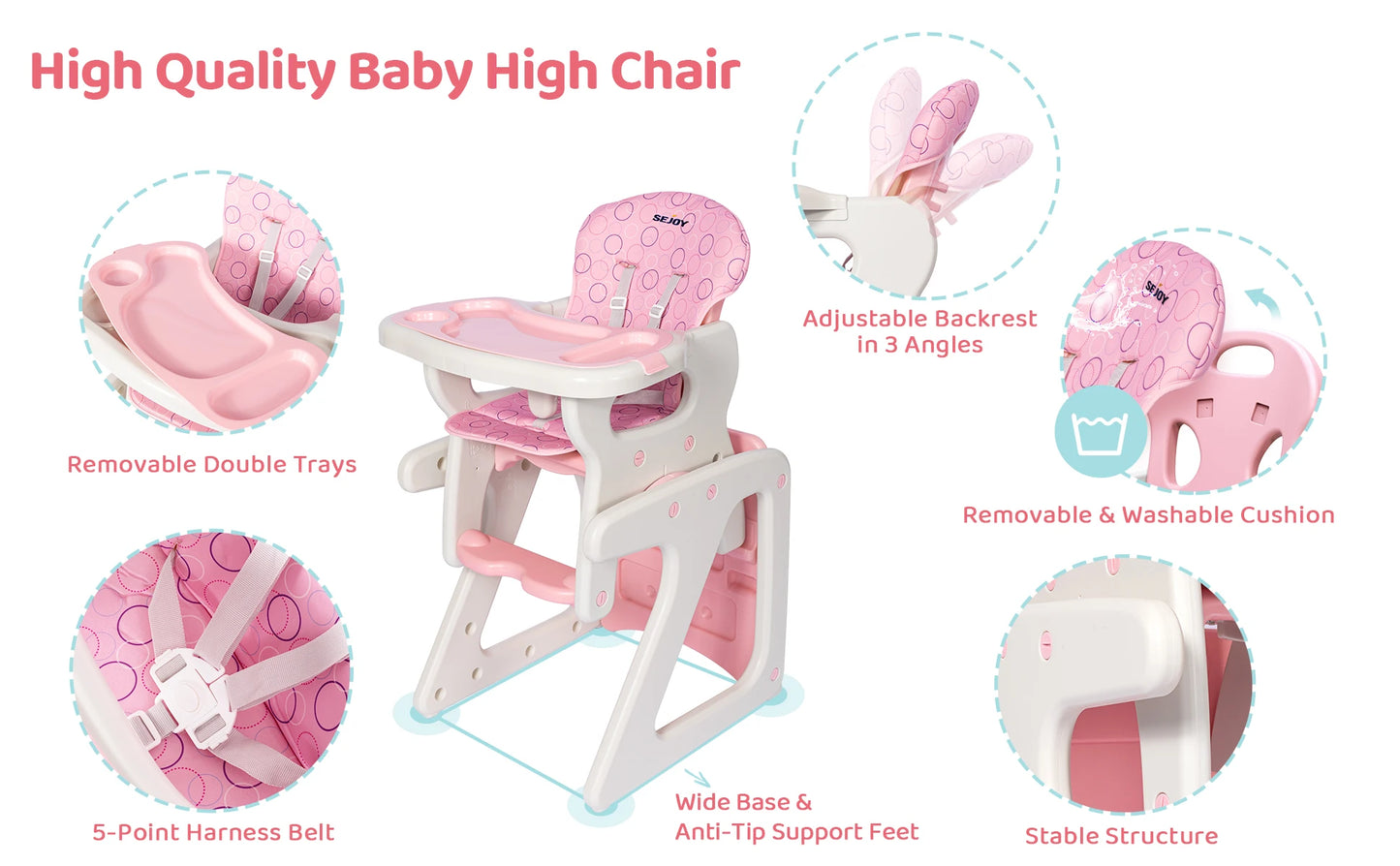 Baby High Chair Foldable  &  2-in-1 with Table Footrest,