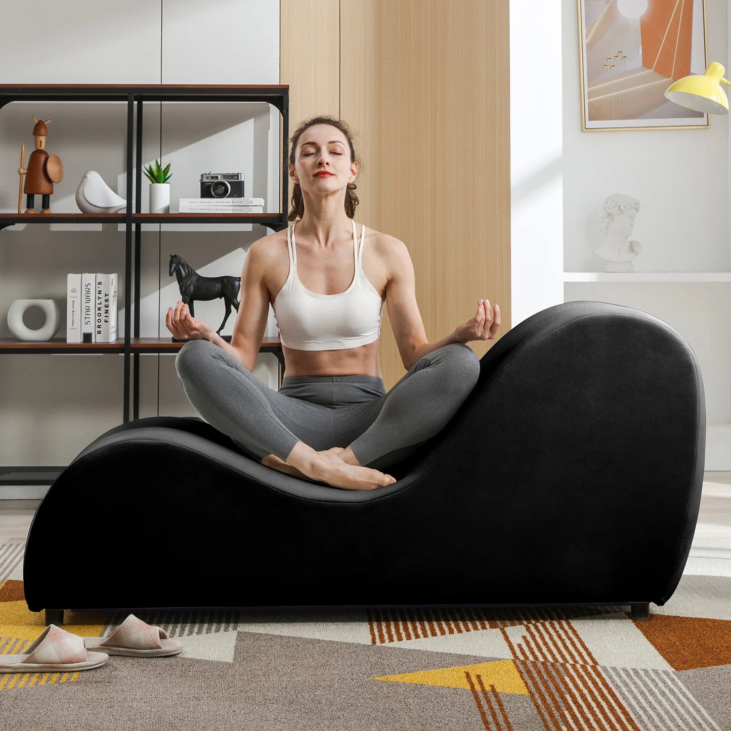Yoga Chair Curved Chaise Lounge for Stretching Exercising Relaxing, Velvet Yoga Couch, Lounge Chair for Indoor Living Room