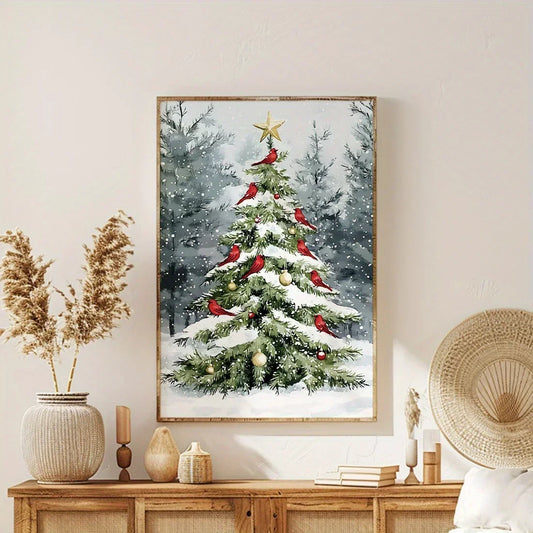 Christmas Tree and Cardinal Canvas Art Print Fade Resistant