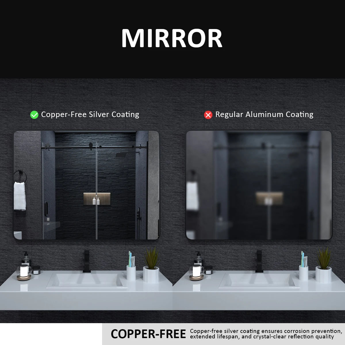 Aluminum Framed Matte Black Rectangle Bathroom Wall Mirror