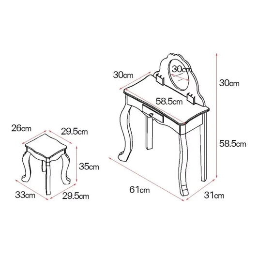 Princess Vanity Make Up Table Wooden Dressing Table With Mirror And Stool For