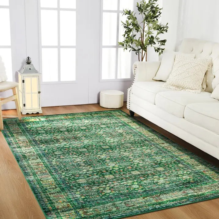 Floral Washable Rugs, Area Rug for Living Room, Soft Large Boho Bedroom Rugs, Botanical Non Slip Ultra Thin Floor Carpet