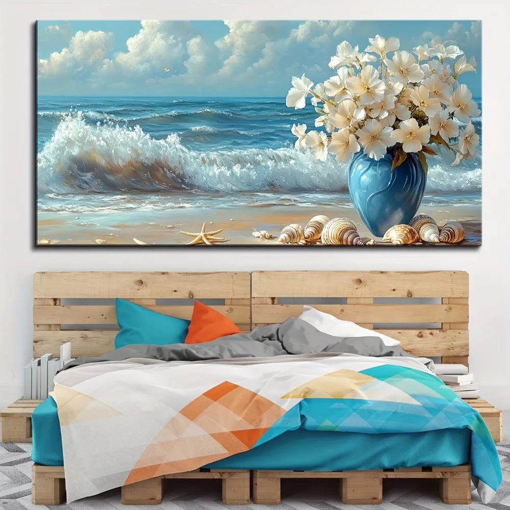 1.5 inch thick pine solid wood frame, large living room mural, seascapes, coastal