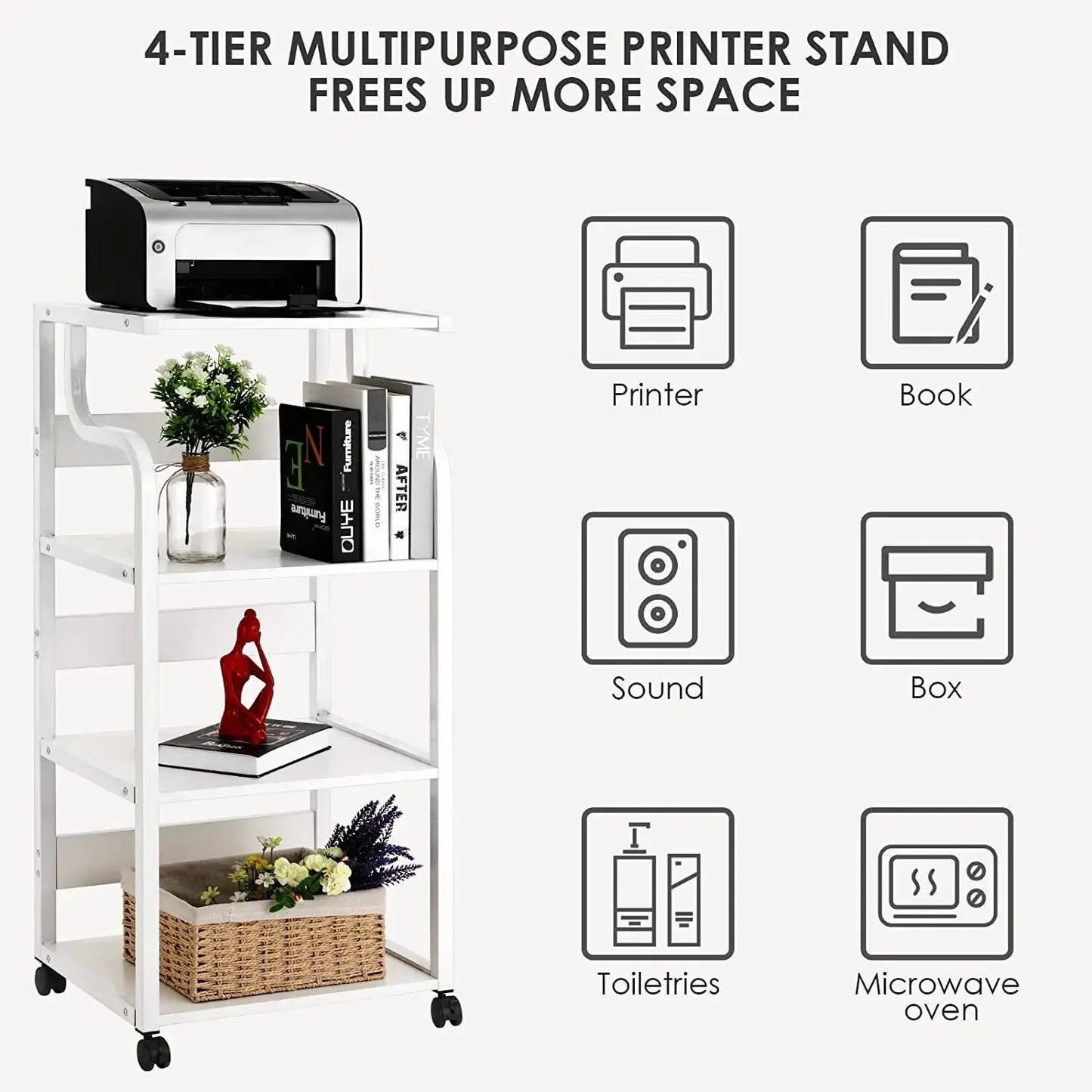 Homfa Mobile Printer Stand Scaner Rolling Cart Home Office Storage Organizer Rack Desk Organizers