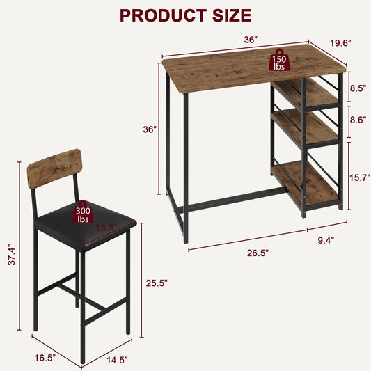 Narrow bar table, bar stool with 2 stools,