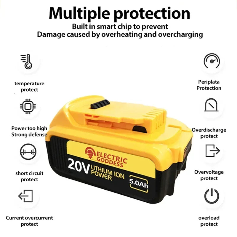 Lithium-ion Battery 20V 5Ah Battery Power Tools Lithium-ion Replacement Battery For Dewalt 20V Battery Pin