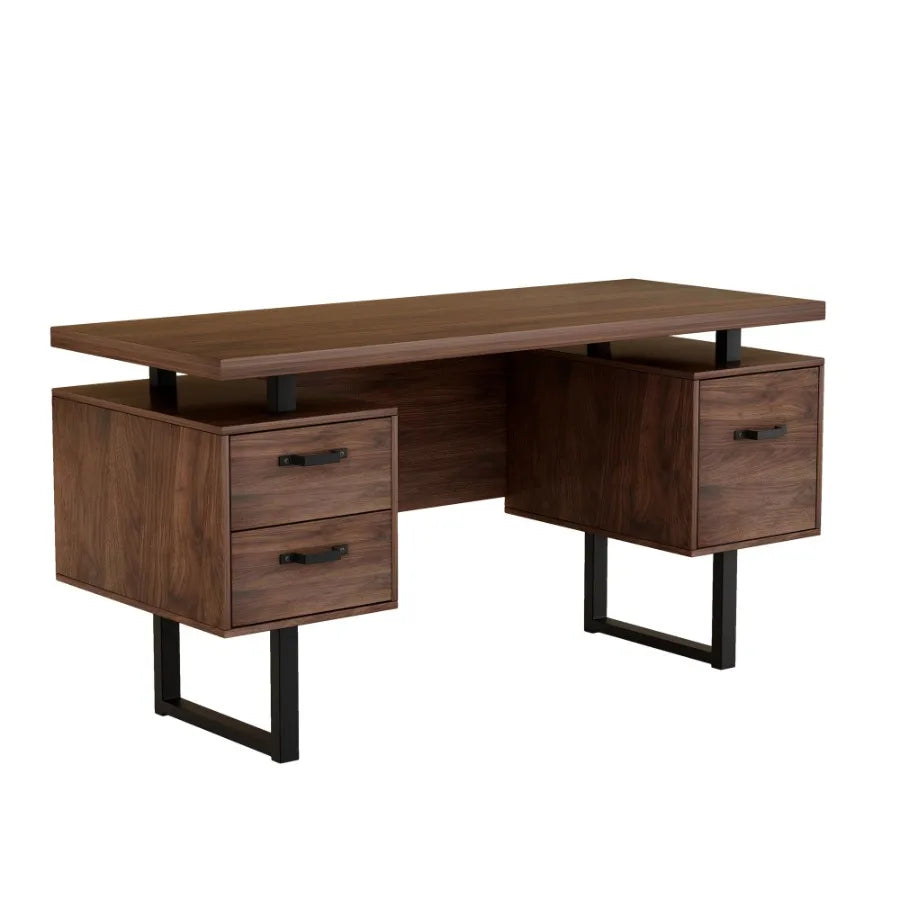 Home Office Computer Desk with Drawers Hanging Lettersize Files 59 inch Writing Study Table with Drawers