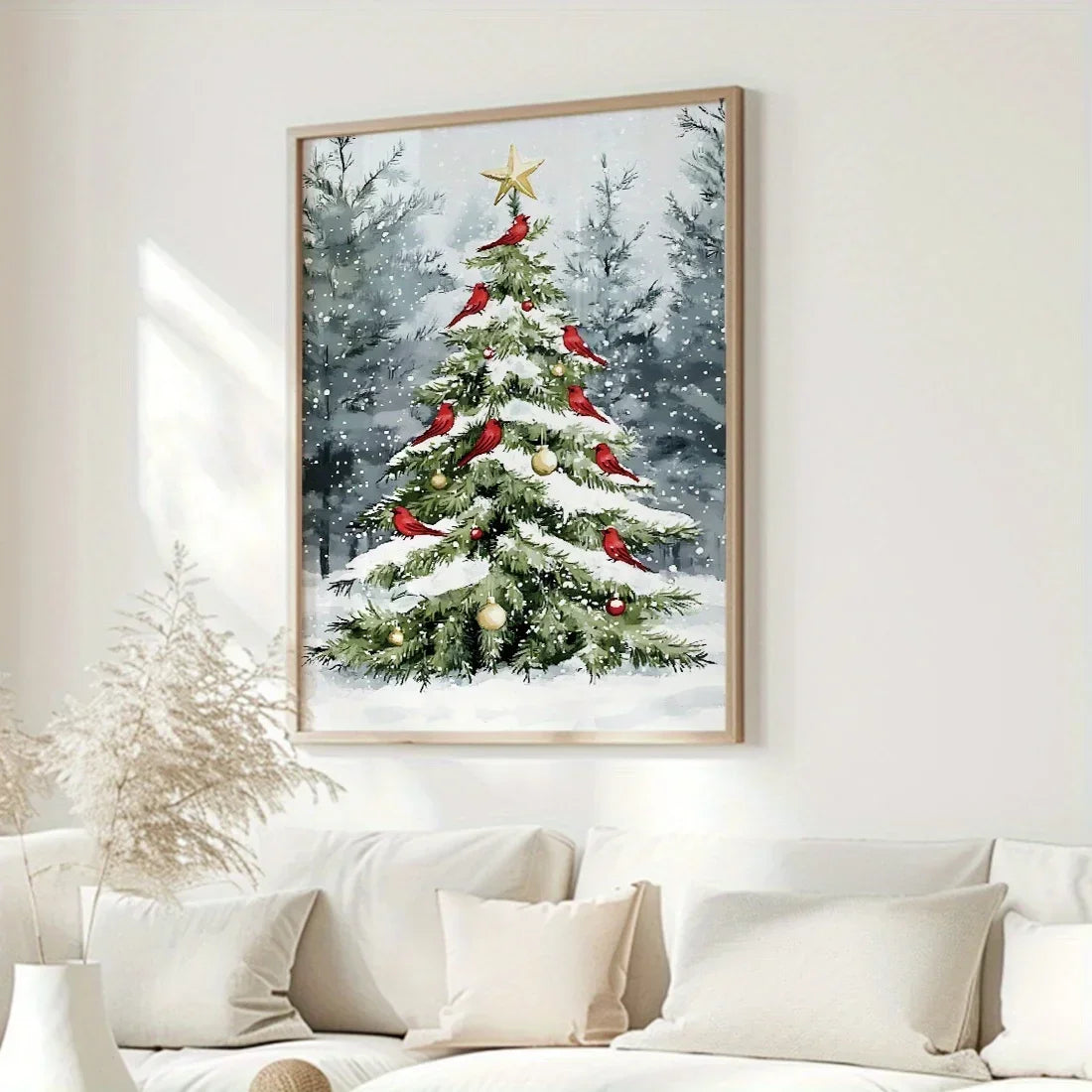 Christmas Tree and Cardinal Canvas Art Print Fade Resistant