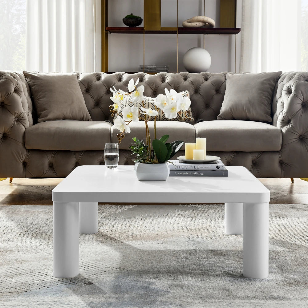 33.5" Square Coffee Tables, 1.54'' Cream White Modern Minimalist