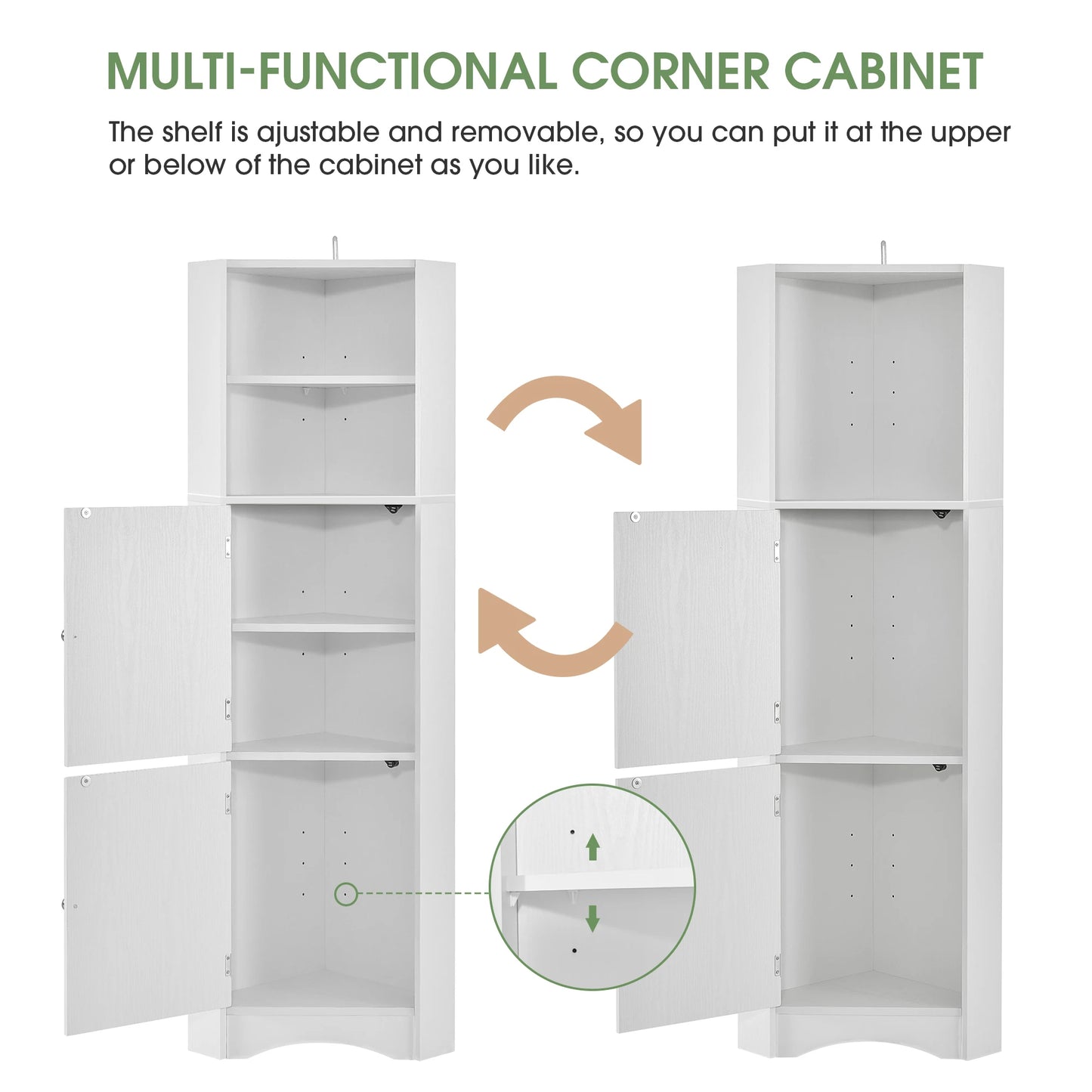 Corner, Freestanding Storage Cabinet Adjustable Shelves,