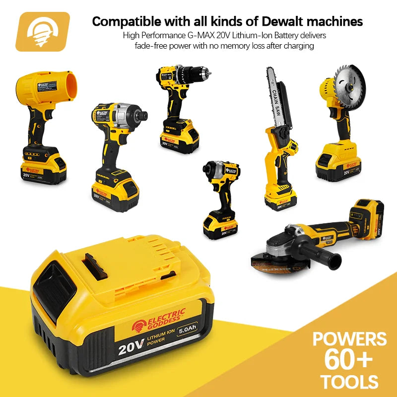 Lithium-ion Battery 20V 5Ah Battery Power Tools Lithium-ion Replacement Battery For Dewalt 20V Battery Pin