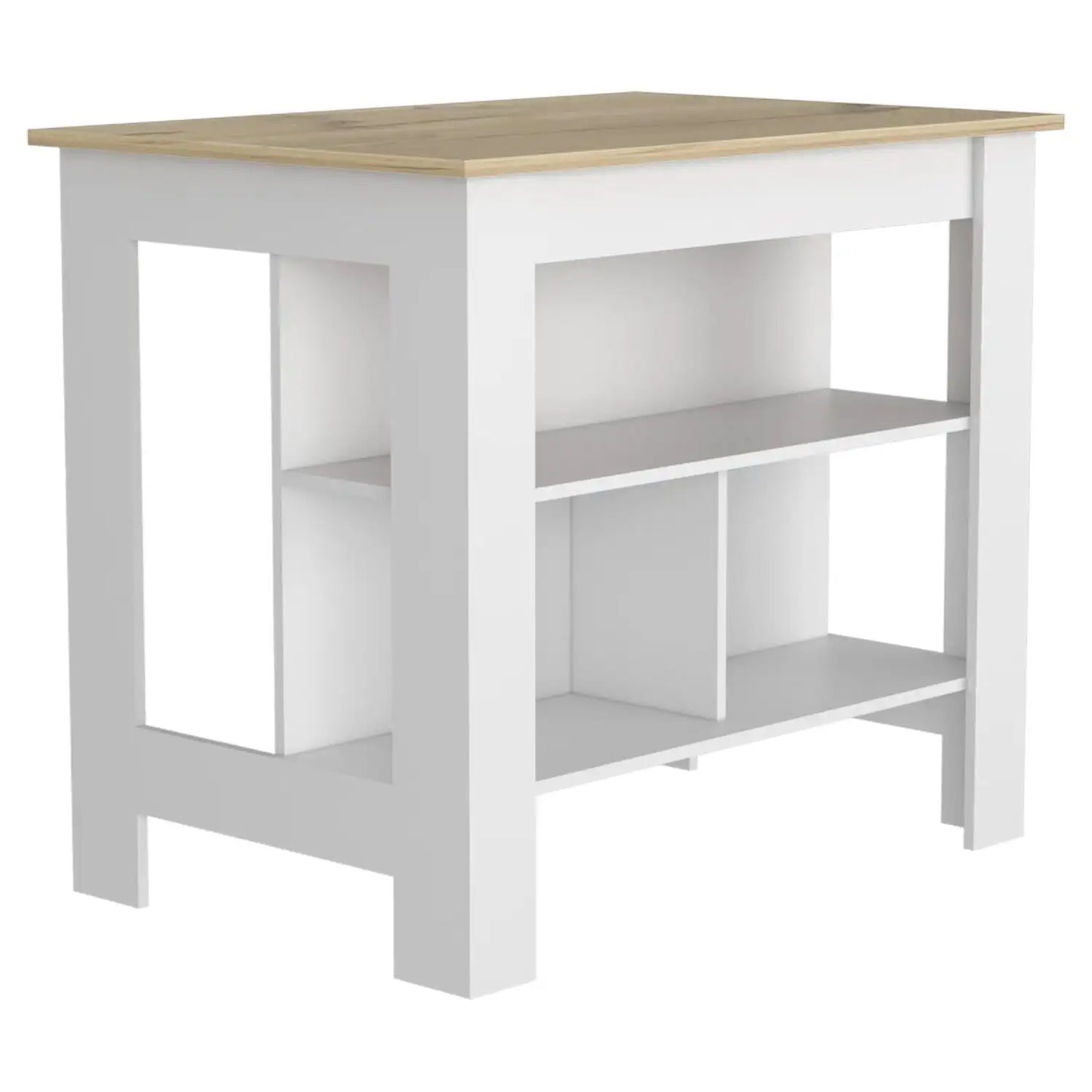Cala Kitchen Island, Four Legs, Three Shelves  White / Light Oak