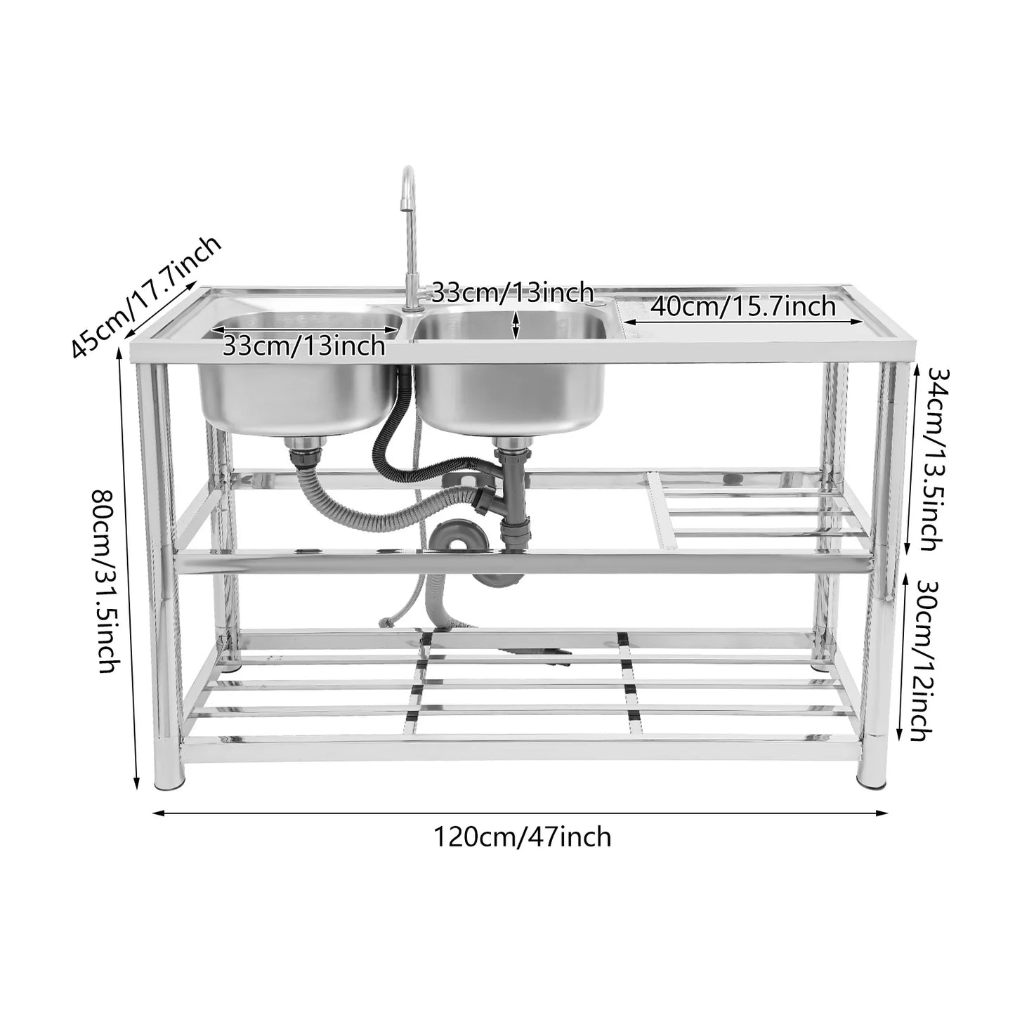 Double-layer Sink Kitchen and Commercial Sink with Drainage Device and Faucet