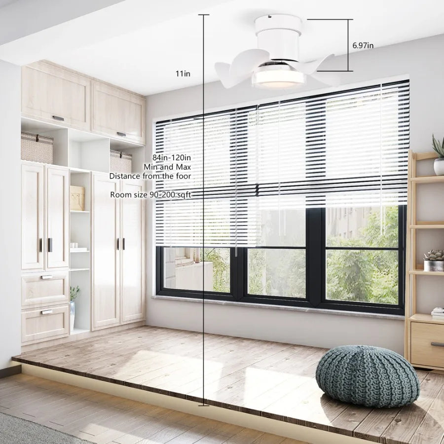 21 inch Ceiling Fan with 3 Color Temperatures Light and Remote Control DC Motor Powerful and low noise Small Space ceiling fan