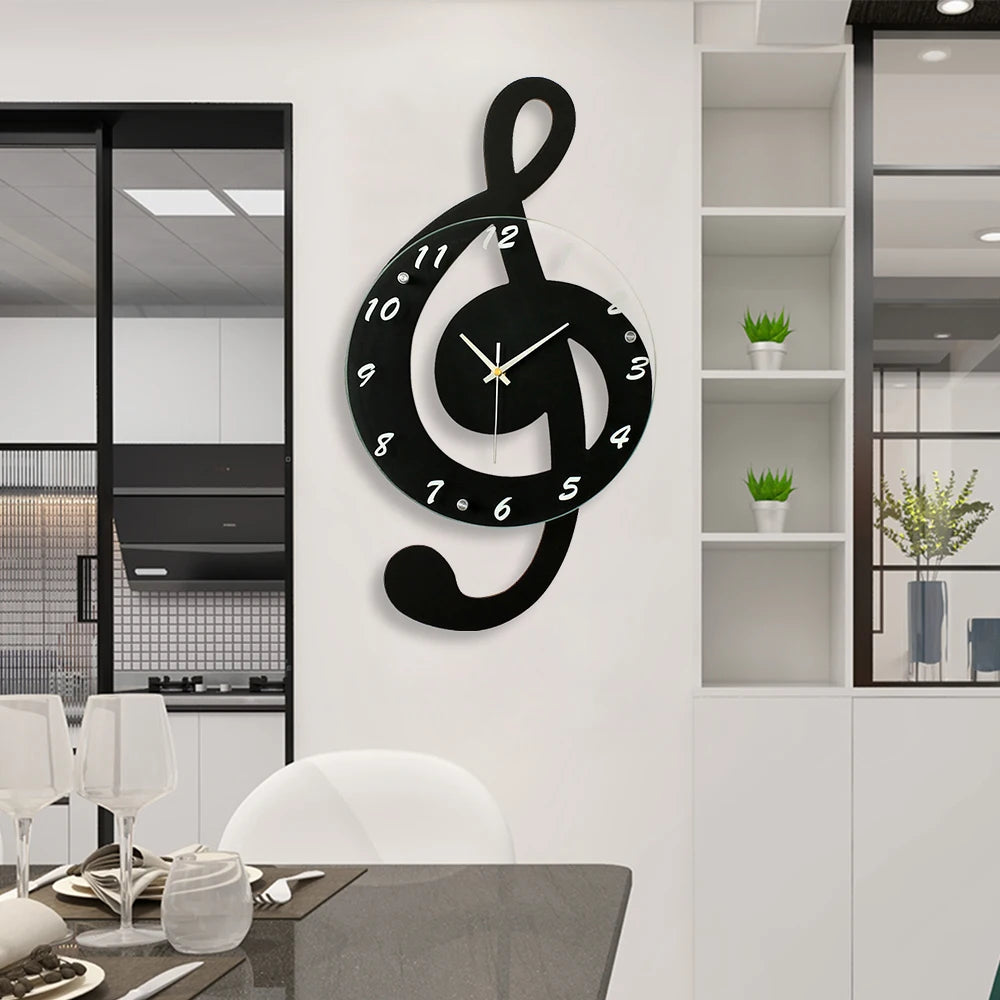 Durable Stylish Musical Note Wall Clock, Silent Non-Ticking, Battery Operated,