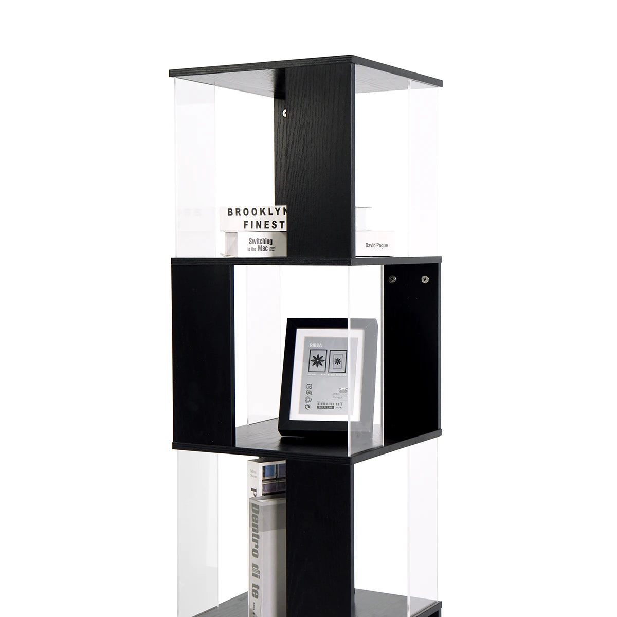 Bookshelf Tower, Floor Standing Wood Narrow Organizer