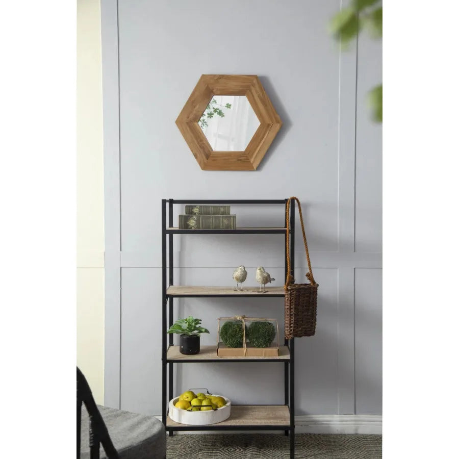 18.5" x 18.5" Hexagon Wood Frame Mirror Wall Decor for Living Room Bathroom Hallway