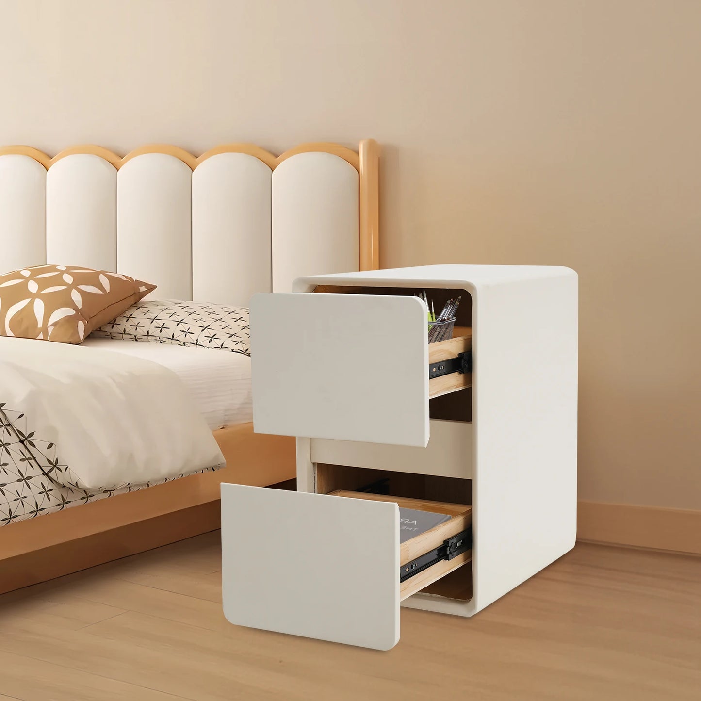 Modern Bedside Cabinet, Nightstand Storage Cabinet for The Bedroom, Side Table with 2-drawers, House Furnishings