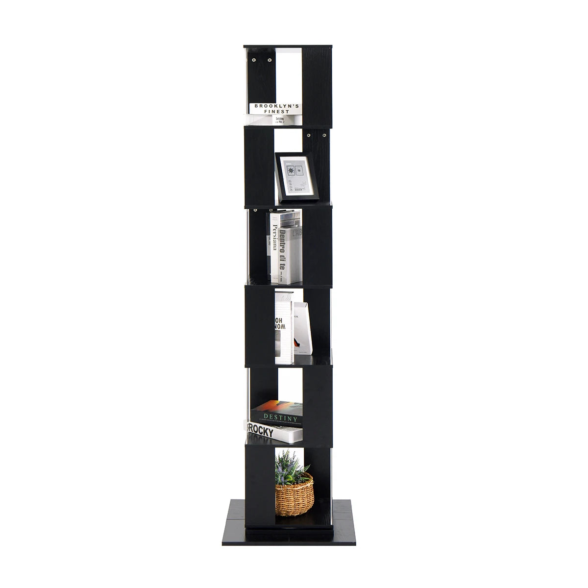 Bookshelf Tower, Floor Standing Wood Narrow Organizer