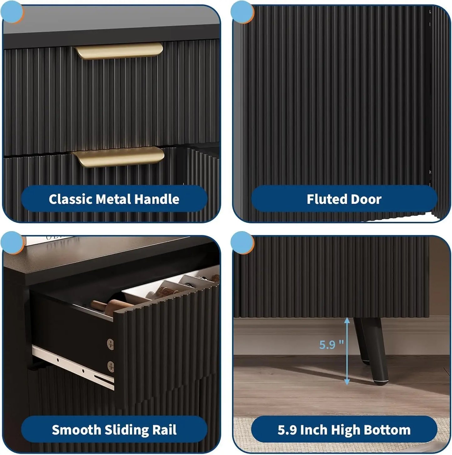 Modern Farmhouse Buffet Cabinet with Fluted Design Kitchen Storage Sideboard & Coffee Bar Cabinet for Living Room Hallway