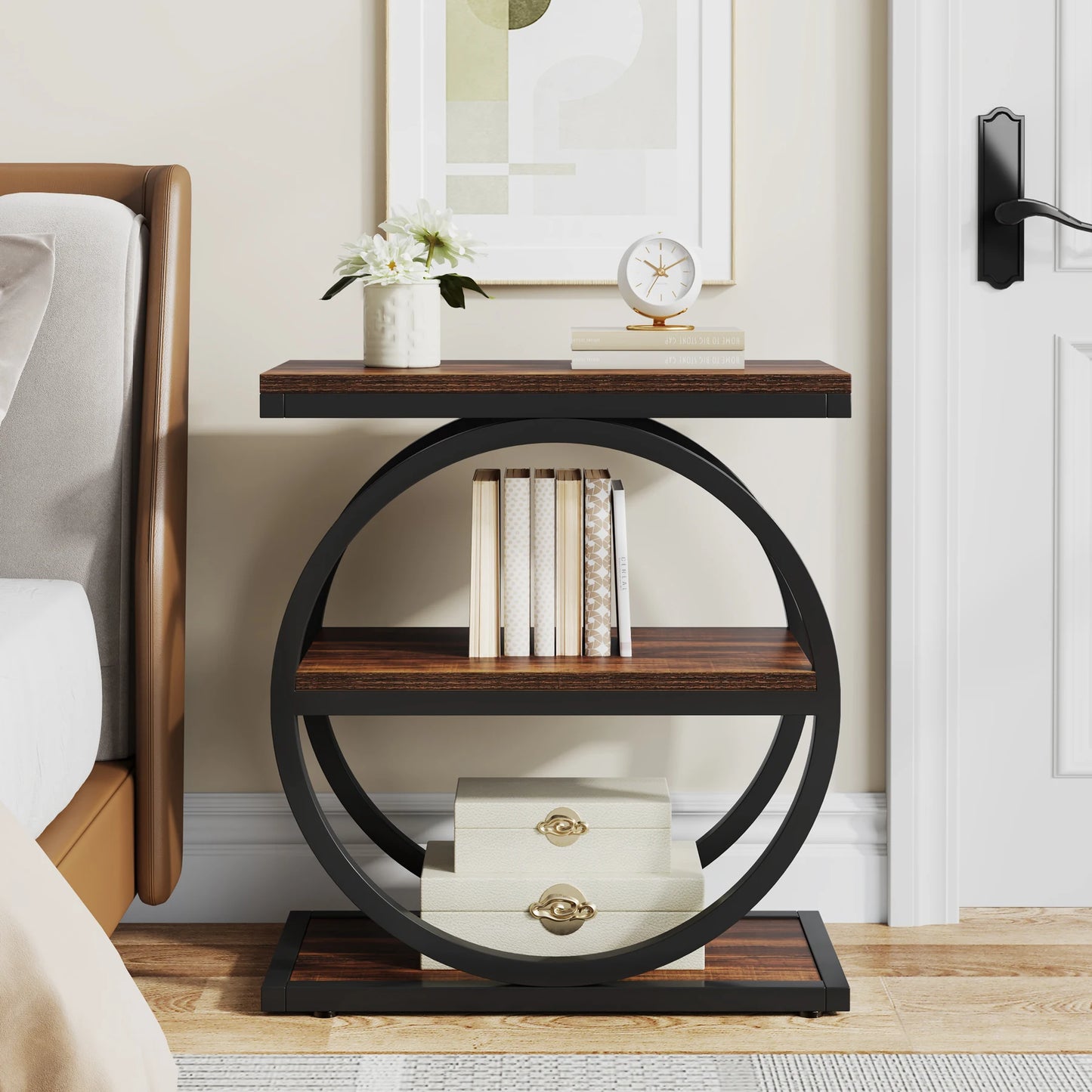 Tribesigns End Table, Narrow End Table with 3 Storage Shelves