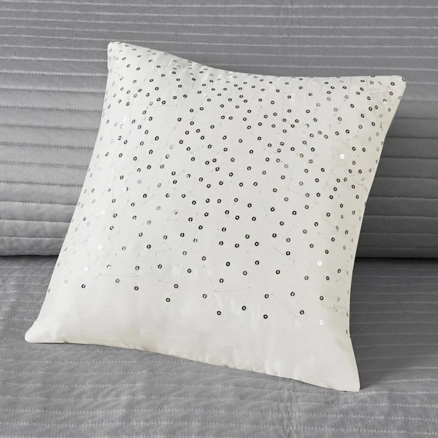 6 Piece Reversible Jacquard Quilt Set with Throw Pillows Navy Full Queen