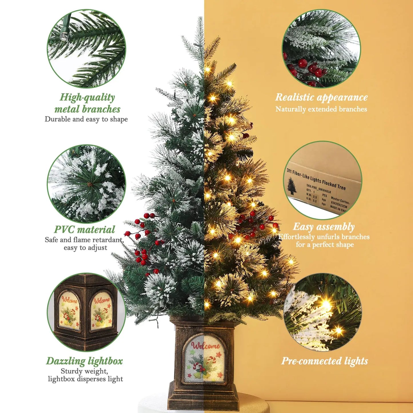 3ft Pre-Lit Artificial Mini Christmas Tree with 78 Led Lights