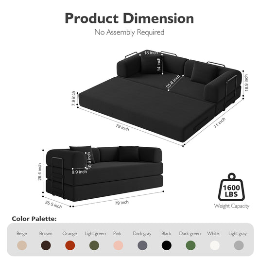 Convertible Floor Sofa Bed with Fixed-Shape Frame, 5-in-1 DIY Combination Modular Sofa, for Living Room Bedroom Playroom