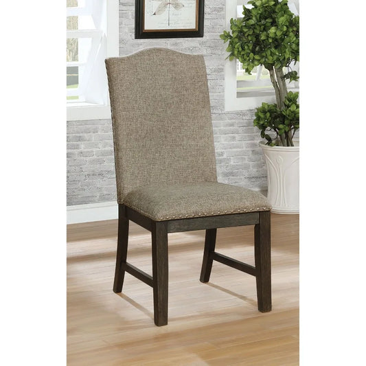 Transitional Set of 2 Side Chairs Espresso Warm Gray Nail s Solid wood Chair Fabric Upholstered Padded Seat Kitchen Rustic Dini