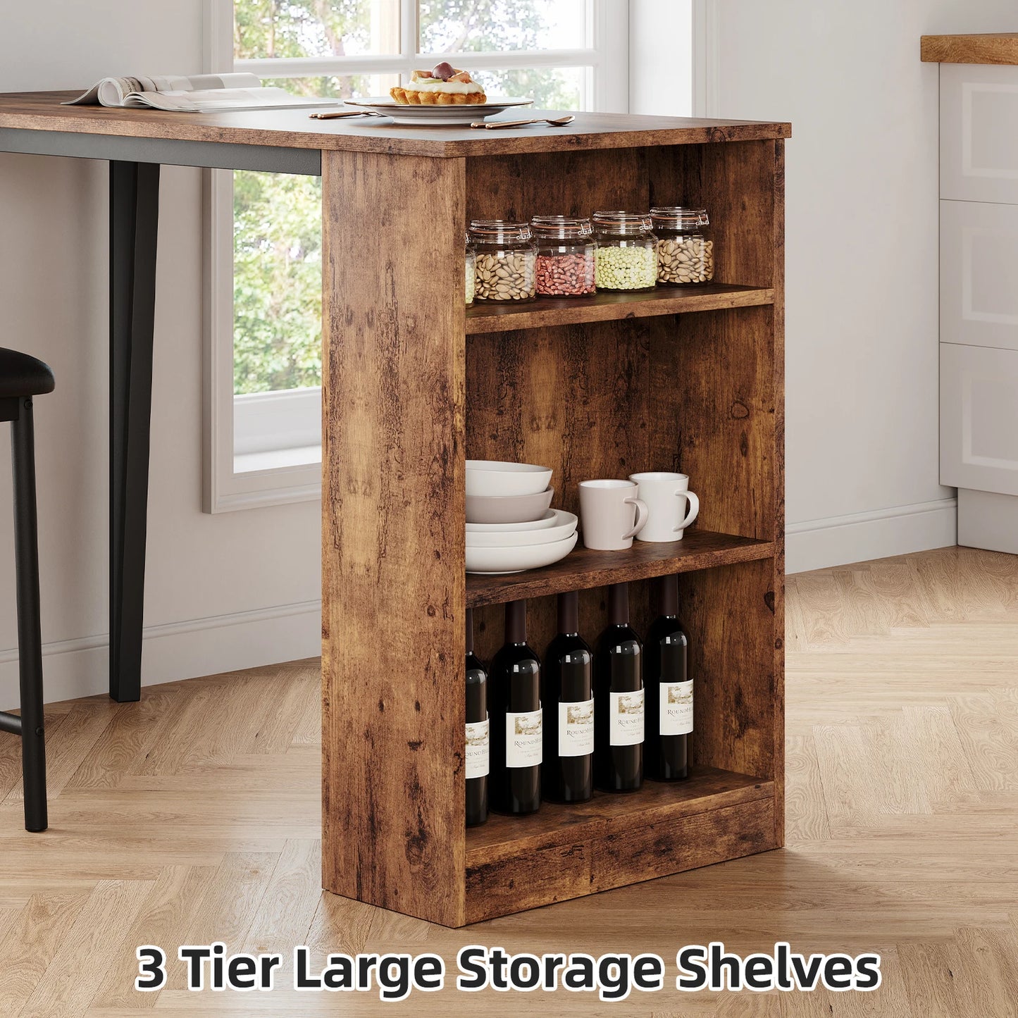 Bar Table and Chairs Storage Shelves