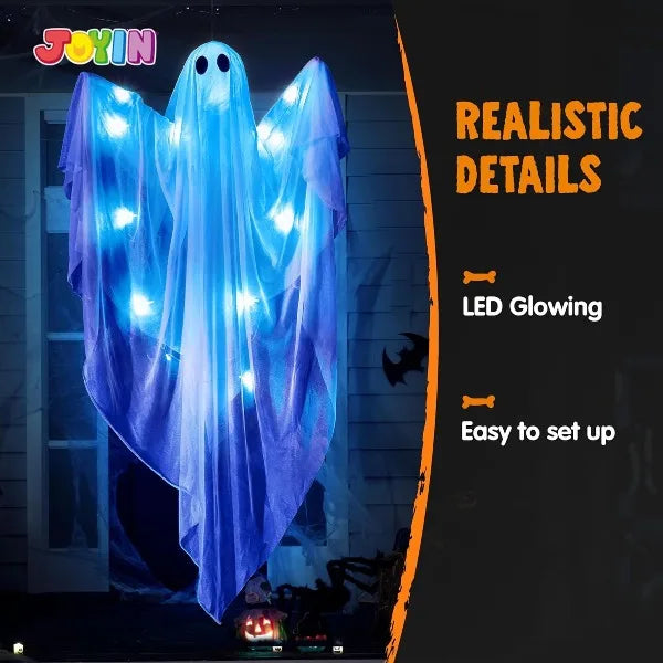 Halloween Hanging Light up Ghost with Spooky Blue LED Light