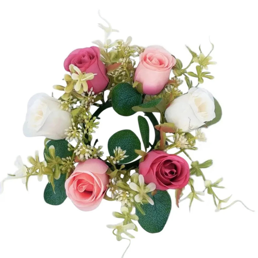 Candle Rings Candlestick Garland Artificial Rose Wreath Christmas Decoration Window Props Table Wedding Event Arrangement