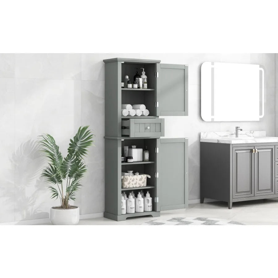 Tall Bathroom Storage Cabinet Freestanding Storage Cabinet with Drawer and Adjustable Shelf MDF Board with Painted Finish Grey