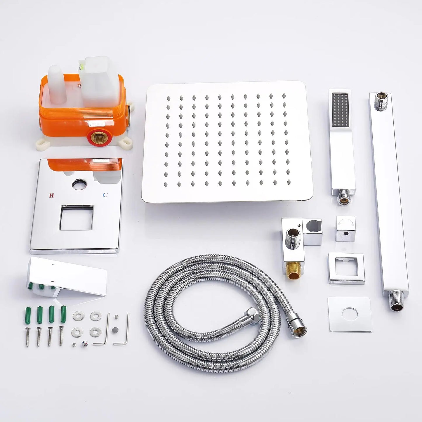 Wall-Mounted Shower System Combo: 10” Rainfall Shower Head & Handheld Faucet, Chrome Finish, Brass