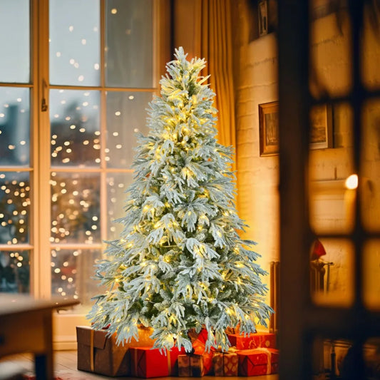 6FT PreLit Spruce Snow Flocked Christmas Tree Artificial