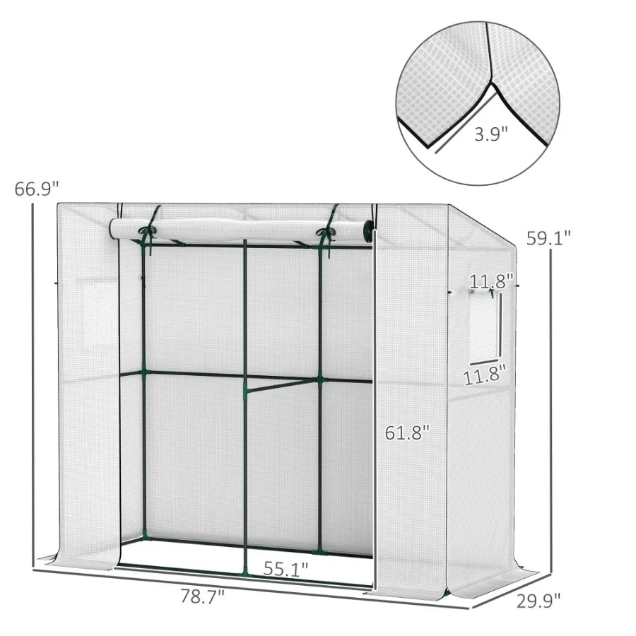 Walkin Portable Greenhouse Small Greenhouse for Outdoors with UVresistant PE Cover 6.6' x 2.5' x 5.6' White