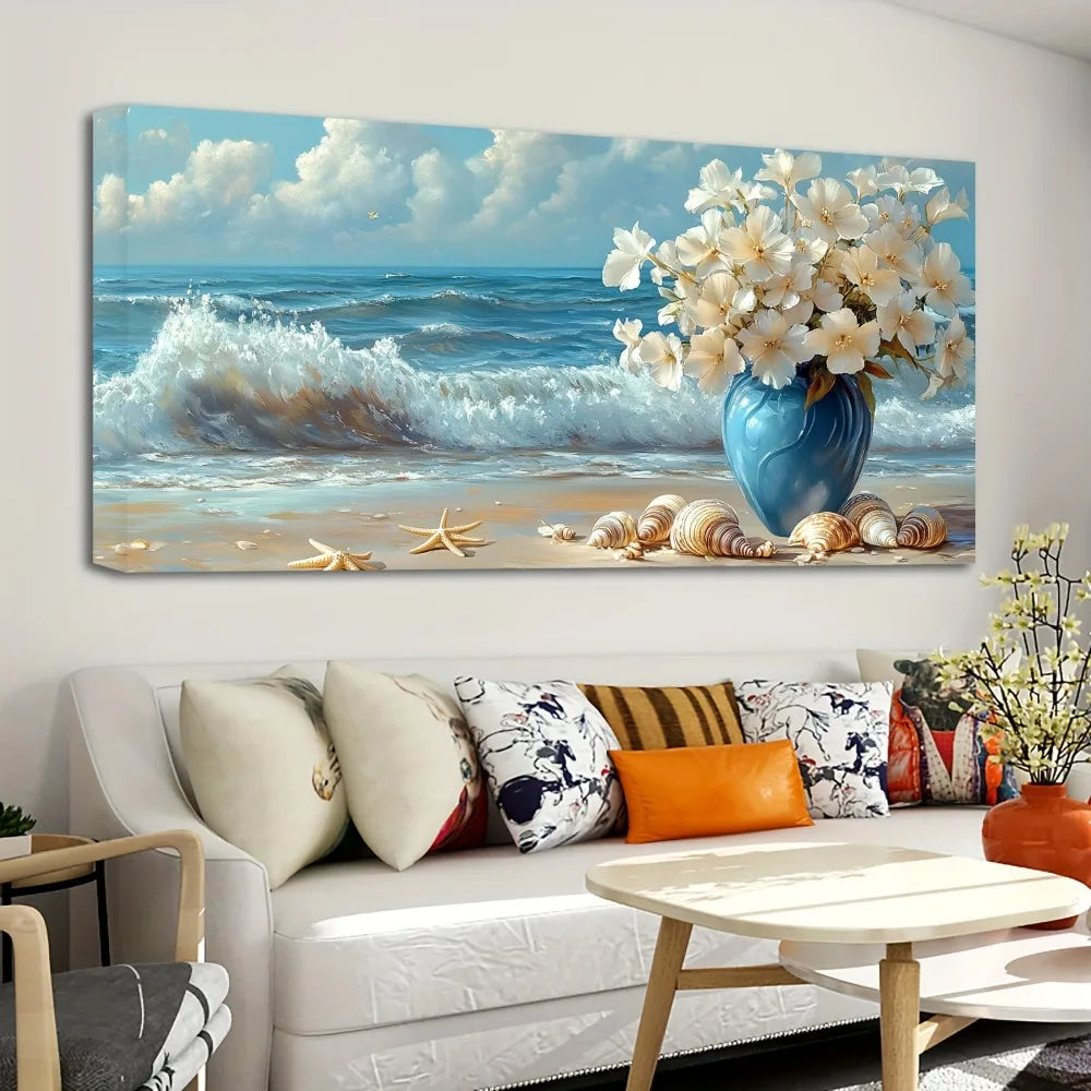 1.5 inch thick pine solid wood frame, large living room mural, seascapes, coastal