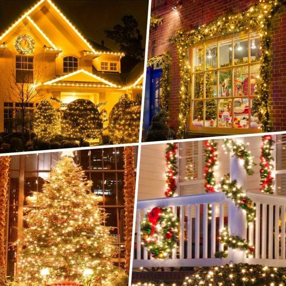 4 Pack 100 LED Solar String LightsTotal 8 Modes Solar Powered Christmas Tree Lights for Outdoor Home Patio and Party Decorations