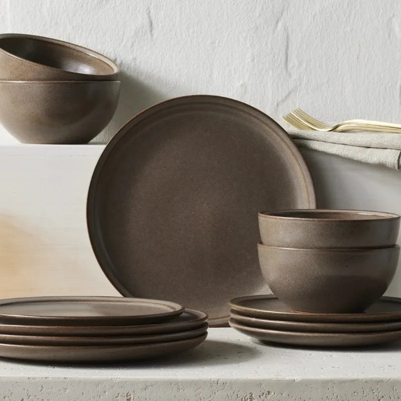 Banks Brown 12-Piece Stoneware Dinnerware Set