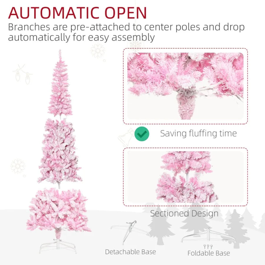 7.5ft Prelit Snow Flocked Artificial Christmas Tree