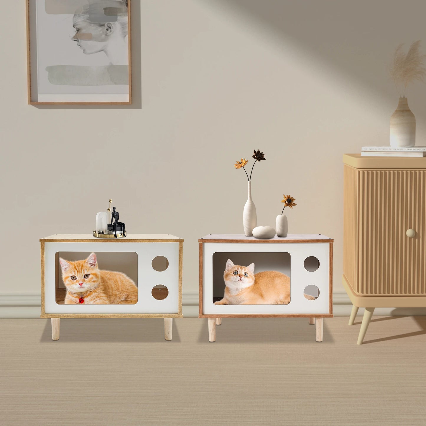 Cat House Wooden TV-Shaped Cat Bed