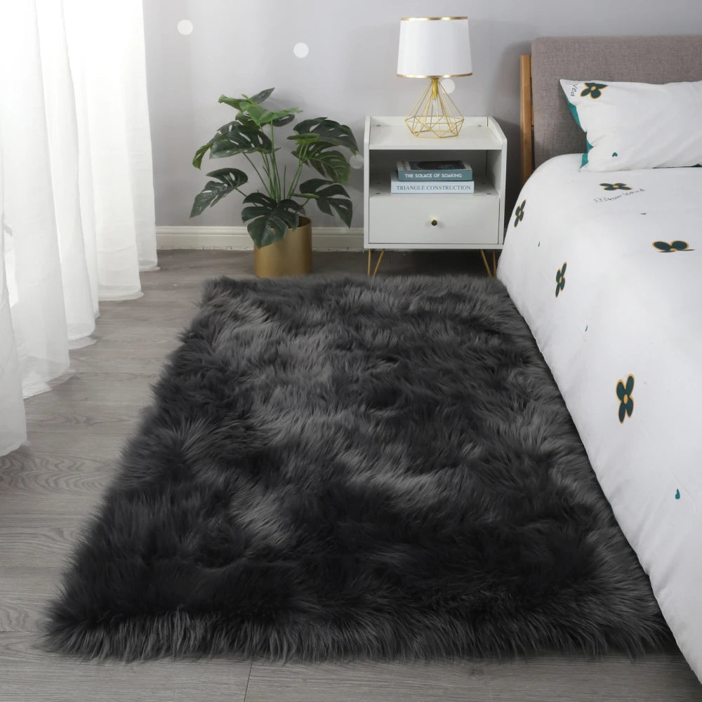 Faux Fur Sheepskin Area Rug Bedroom Blanket Living Room