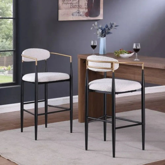 Barstools Set of 2 Counter Height Upholstered Bar Stools with Backs and Iron Legs for Kitchen Island Beige Fabric Seating 260LB