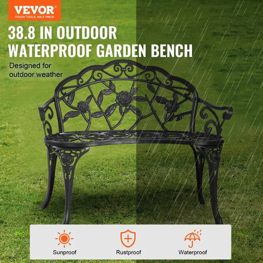 Outdoor Bench 38.8 inches Metal Garden Bench for Outdoors 480 lbs Load Capacity Bench Outdoor Garden Park Bench with Backrest